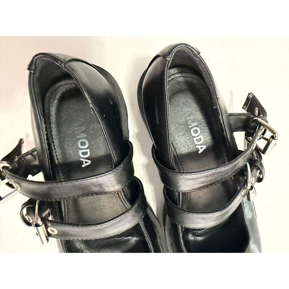 Lamoda Black Double-Buckle Platform Mary Janes | Size 8 - Picture 6 of 12